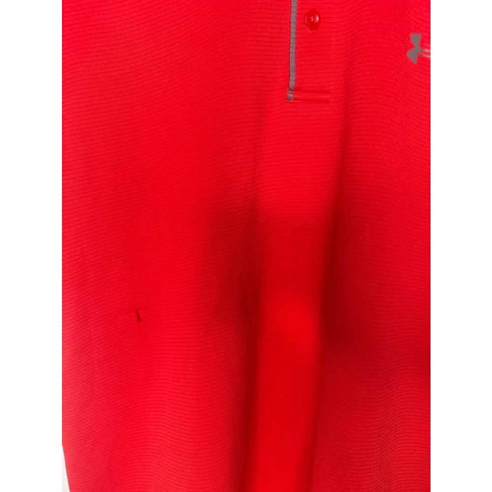 Men's Under Armour Polo Shirt Size M Red Short Sleeve Golf - Picture 2 of 4